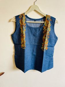 Embroidered Denim Top