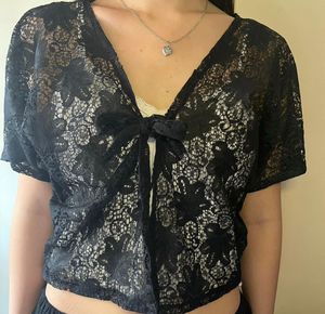 Black Lace Kimono Style Top