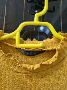 Mustard Yellow Ribbed Mock Neck Top