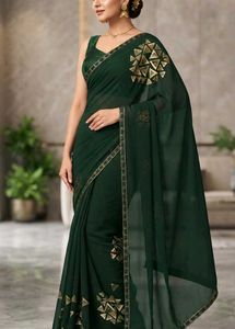 Elegant Green Saree with Triangles