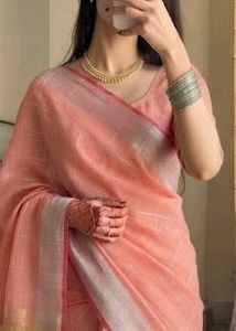 Elegant Peach Check Cotton Saree