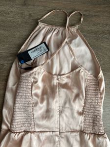 Pretty Satin Nude Halter Neck Mini Dress