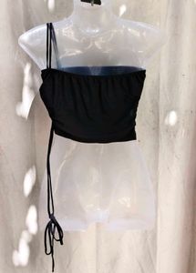 I. Black Ruched One-Shoulder Top