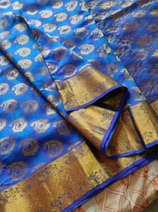 Royal Blue Silk Saree with Gold Motifs
