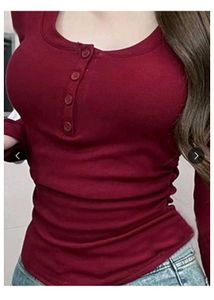 Burgundy Long Sleeve Button-Down Top