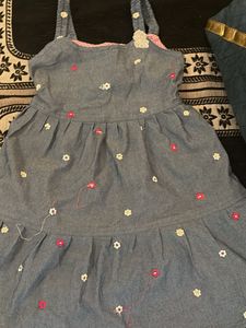 Cute Denim Floral Dress from hopscoch