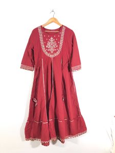 Dark Red Emboridered A-Line Kurta(Women’s)