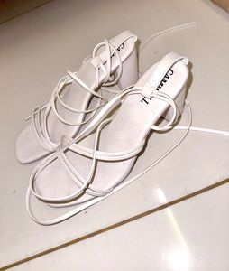 White Lace-Up Strappy Flat Sandals