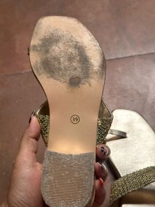 Anouk Gold Toned Embellished One Toe Block Heels