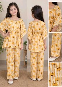 Cute Yellow Floral Kaftan Set for Girls