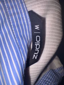 White Ribbed Polo T-Shirt with Blue Stripe Collar
