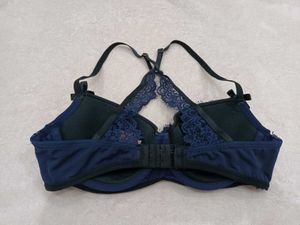 Lace Trimmed Navy Blue Bra