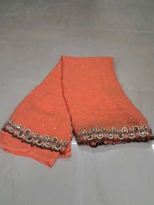 Peach Embellished Mirror Work Saree