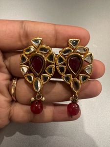 Elegant Kundan &amp; Ruby Drop Earrings