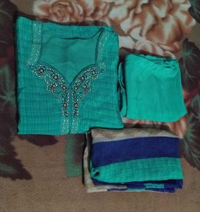 Teal Embroidered shiffon Kurta Set