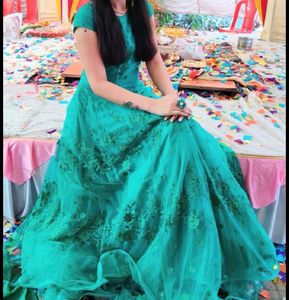 Elegant Teal Embroidered Gown