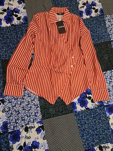 Shein Striped Button-Down handkerchief Red Shirt