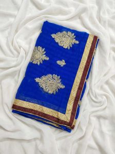 Blue Embroidered Saree with Blouse