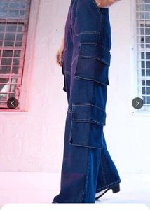 SASSAFRAS Stylish Women's Blue Cargo Jeans