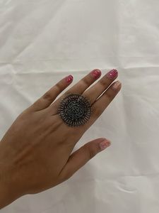 Oxidized Silver Round Ring