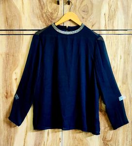 Blouse with Embellished Neckline size-38