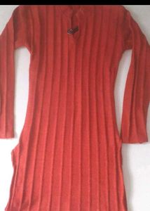 Chic Red Ribbed Knit Tunic Sweater