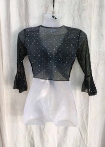 Sparkly Sheer Mesh Tie-Front Top