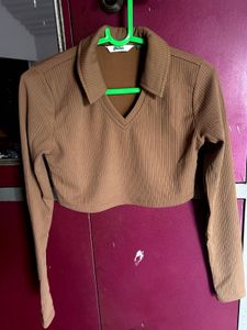 Ribbed Cropped Long Sleeve Top