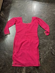 Vibrant Pink Kurti with Gold Border