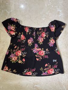 Black Floral Smocked Off-Shoulder Top