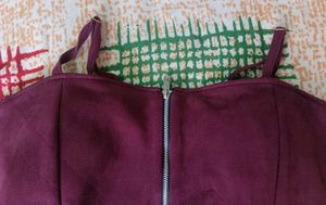 Burgundy Zip-Up Corset Top