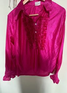Vibrant Pink Ruffled Button-Up Top