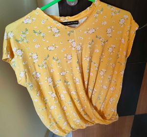 Yellow Floral Twist Front Top