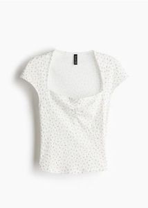 H&M White Square Neck Puff Sleeve Top