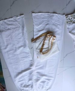 Elegant White Embroidered  nira cut Set