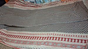 kalamkari ajrakh black cotton saree