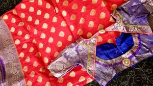 Vibrant Red Saree with Brocade Blouse