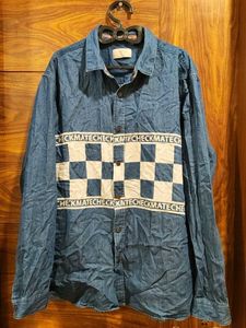 Denim Shirt with Checkered Detail