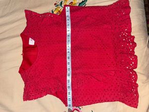 Red Eyelet Ruffle Peplum Top