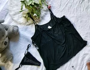 Sheer Black Camisole with Lace thong