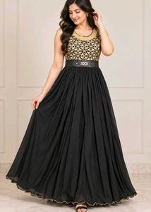 Elegant Black Ethnic Gown with Gold Embellishment