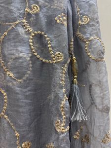 Elegant Grey Embroidered Dupatta