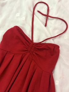 Vibrant Red Smocked Halter Top