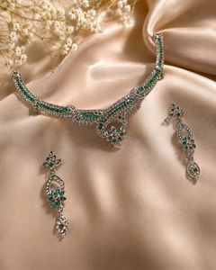 Emerald and Crystal Necklace & Earring Set