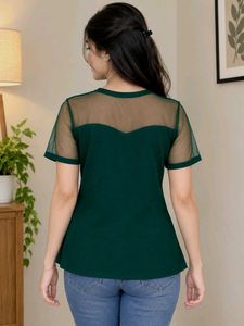 Dark green Chic Sheer Sleeve Top