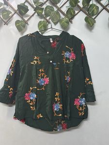 Embroidered Dark Green Peasant Blouse