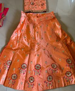 Elegant Orange Embroidered Lehenga Set