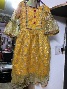Beautiful Yellow Embroidered Kurta with purse