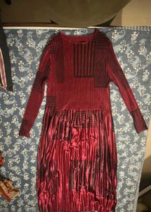 Striking Red &amp; Black Patterned midi , yellow kurti