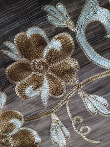 Brown Embroidered Cotton Saree